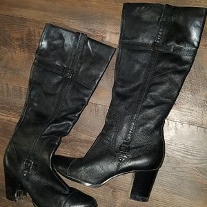 A.N.A. black leather upper boots with 3" heel sz 9